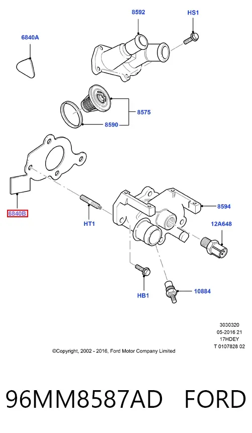Vedante de caixa do termostato 96MM8587AD Ford