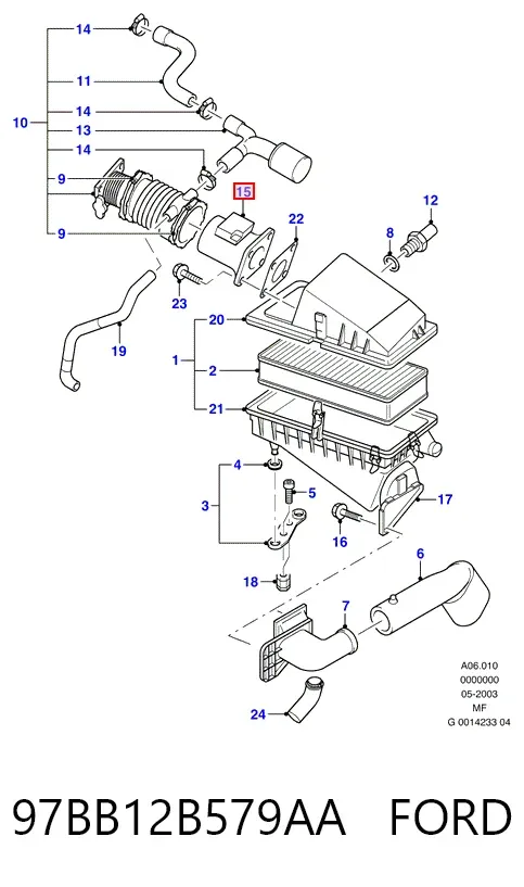 Sensor de fluxo (consumo) de ar, medidor de consumo M.A.F. - (Mass Airflow) 97BB12B579AA Ford