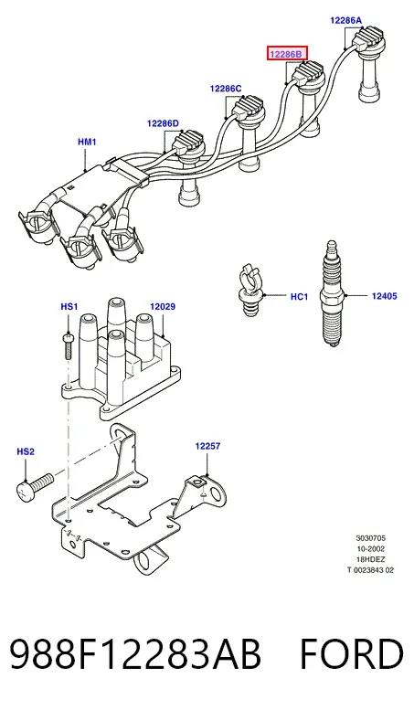 Fios de alta voltagem, kit 988F12283AB Ford