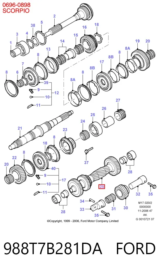 Árvore intermédia da Caixa de Mudança 988T7B281DA Ford