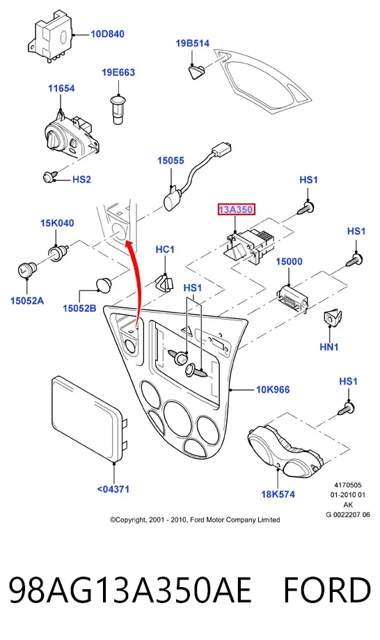 Botão de ativação do sinal de emergência 98AG13A350AE Ford