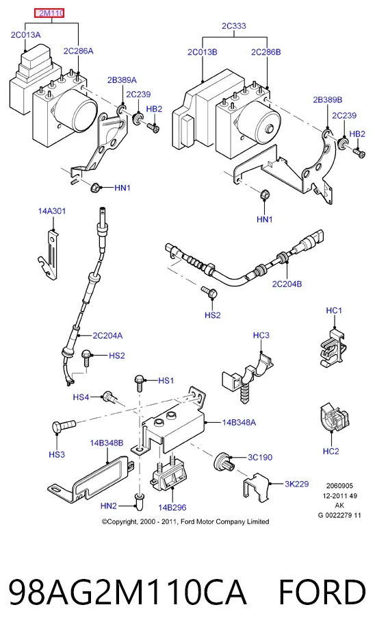 Unidade hidráulico de controlo ABS 98AG2M110CA Ford