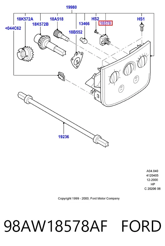 Resistor (resistência) de ventilador de forno (de aquecedor de salão) 98AW18578AF Ford