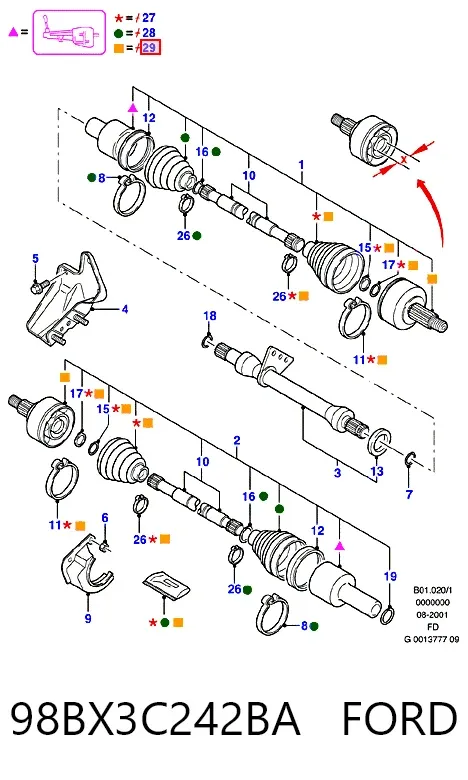 Junta homocinética externa dianteira 98BX3C242BA Ford