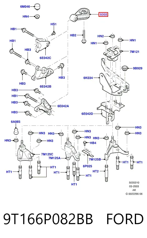 Coxim (suporte) traseiro de motor 9T166P082BB Ford