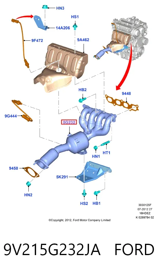 Convertidor - catalisador 9V215G232JA Ford