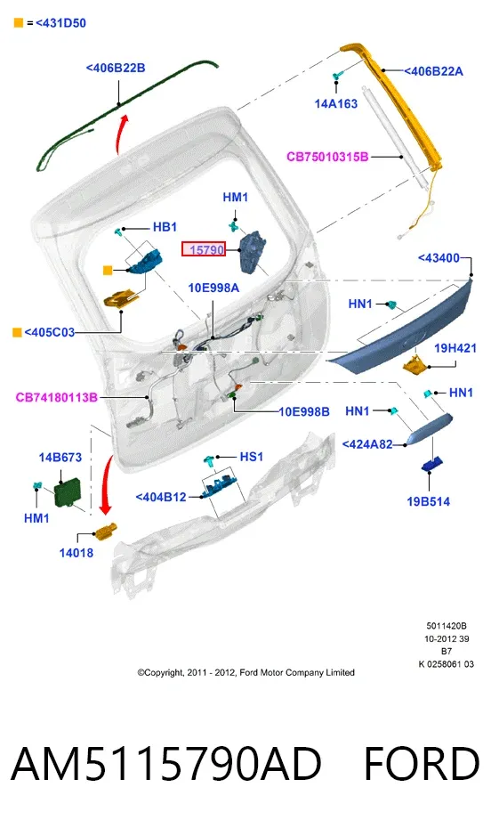 Motor acionador de abertura/fechamento de porta-malas (de 3ª/5ª porta traseira) AM5115790AD Ford
