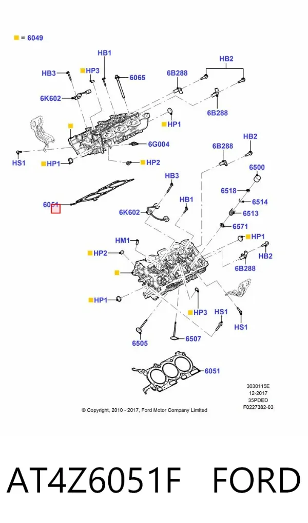 Vedante esquerdo de cabeça de motor (CBC) AT4Z6051F Ford