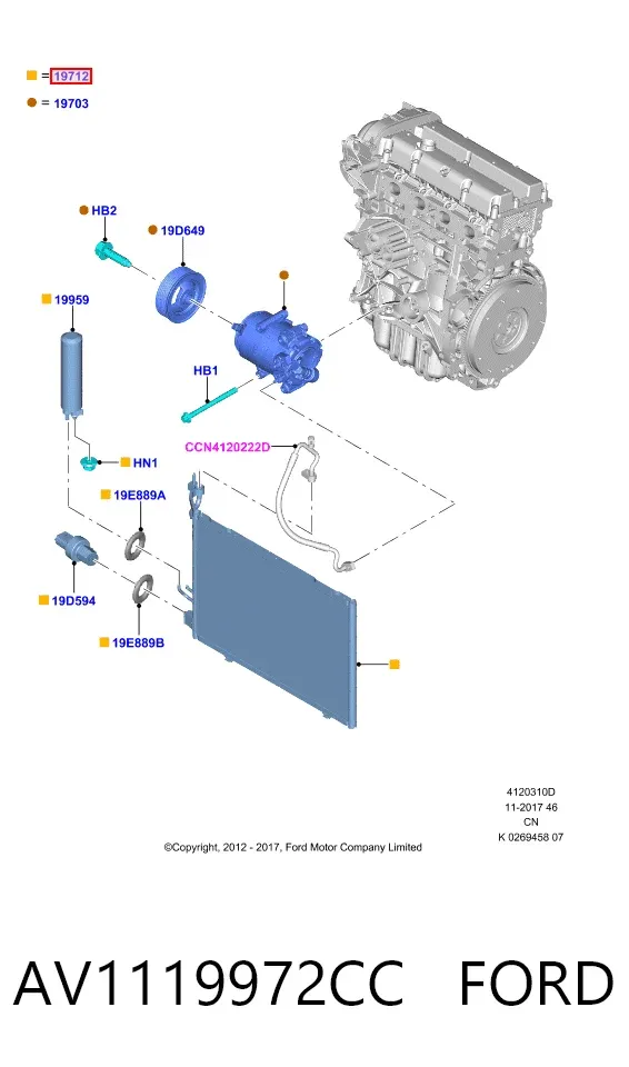 Radiador de aparelho de ar condicionado AV1119972CC Ford