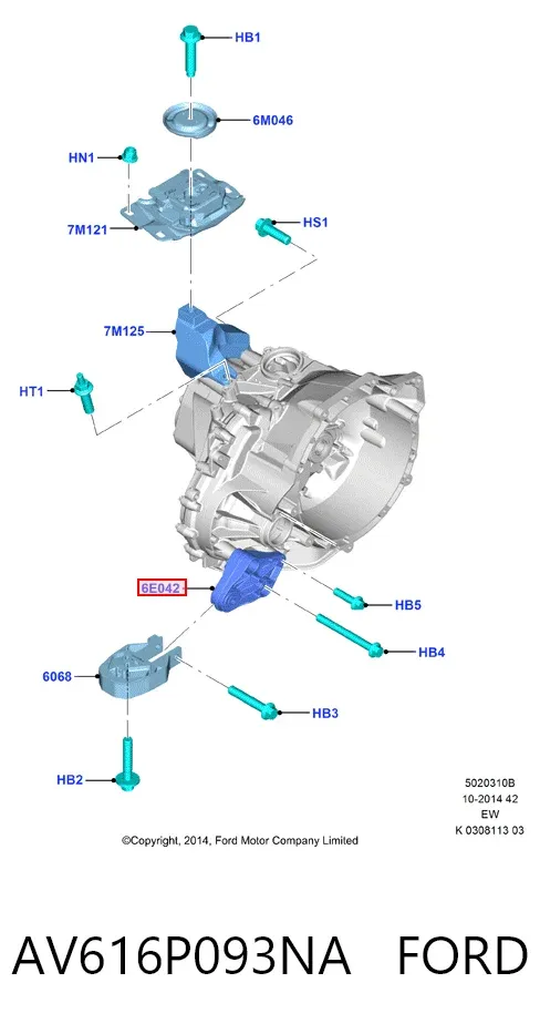 Consola de coxim da Caixa de Mudança AV616P093NA Ford