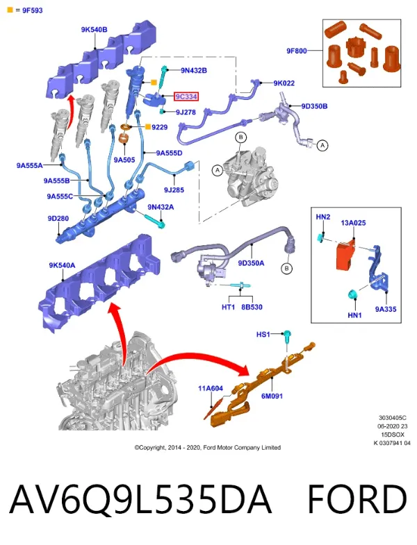 Consola de fixação do injetor AV6Q9L535DA Ford