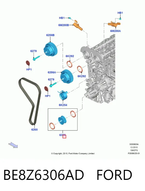 Engrenagem de cadeia da roda dentada de acionamento de cambota de motor BE8Z6306AD Ford