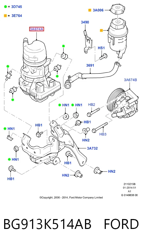 Bomba da Direção hidrâulica assistida BG913K514AB Ford