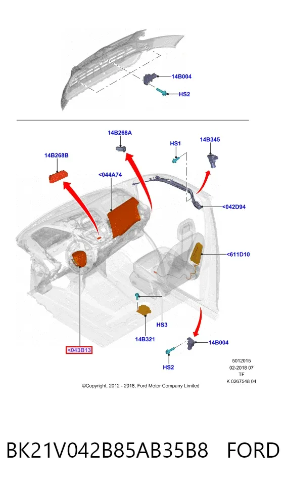 Cinto de segurança (AIRBAG) de condutor BK21V042B85AB35B8 Ford