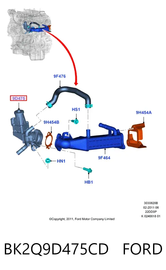 Válvula EGR de recirculação dos gases BK2Q9D475CD Ford