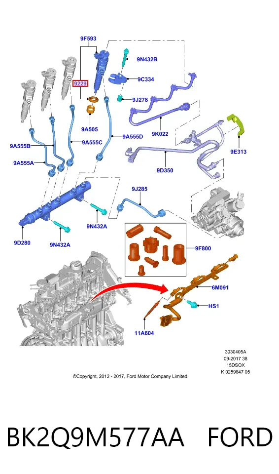 Anel (arruela) do injetor de ajuste BK2Q9M577AA Ford