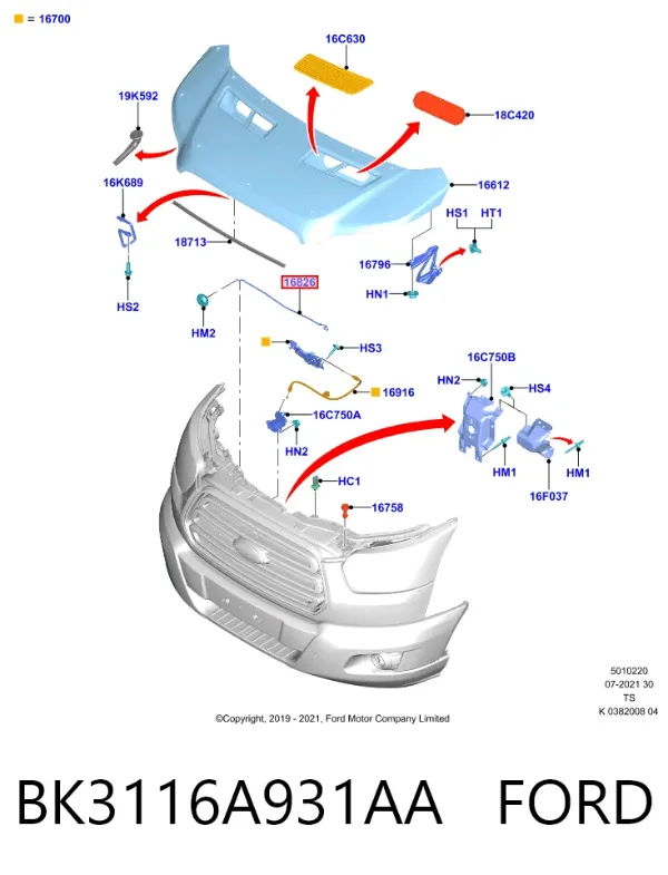 Apoio da capota BK3116A931AA Ford