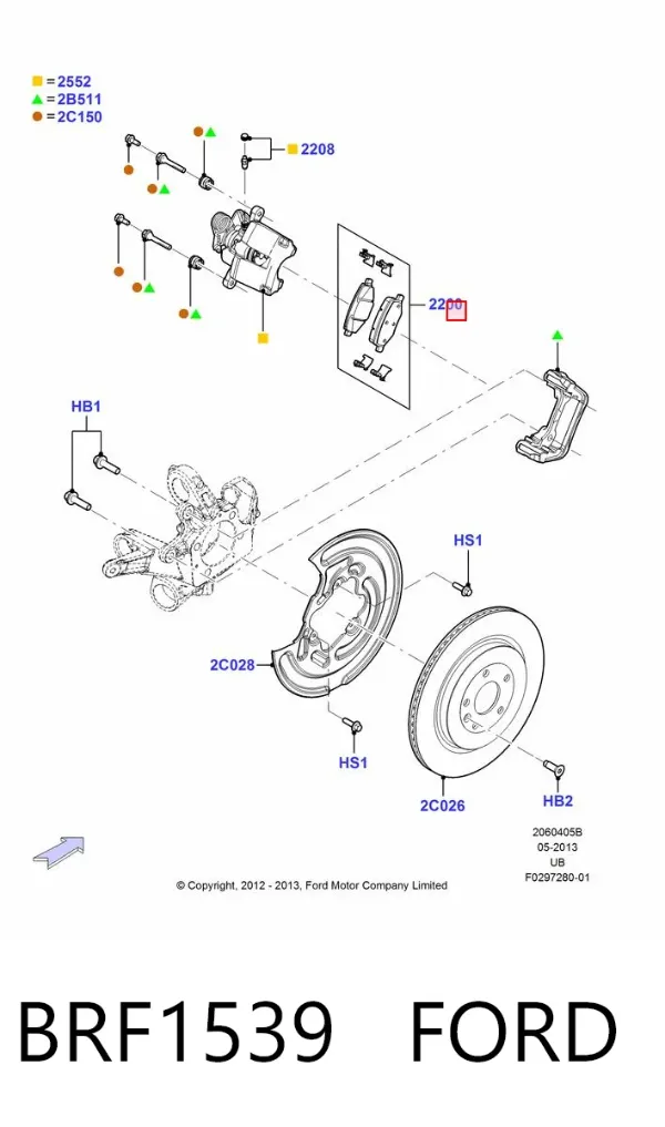 Sapatas do freio traseiras de disco BRF1539 Ford