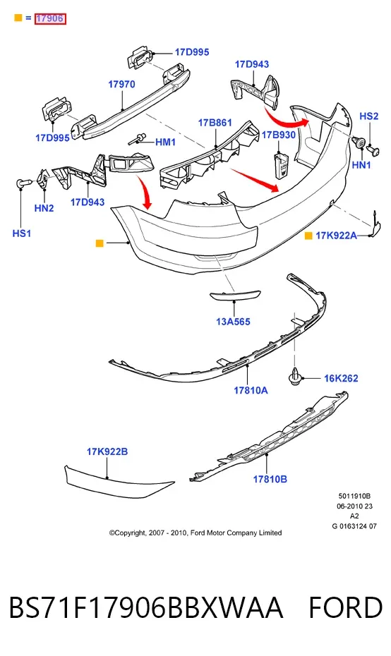 Pára-choque traseiro BS71F17906BBXWAA Ford