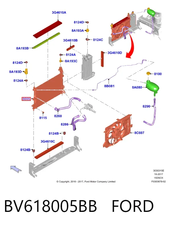 Radiador de esfriamento de motor BV618005BB Ford