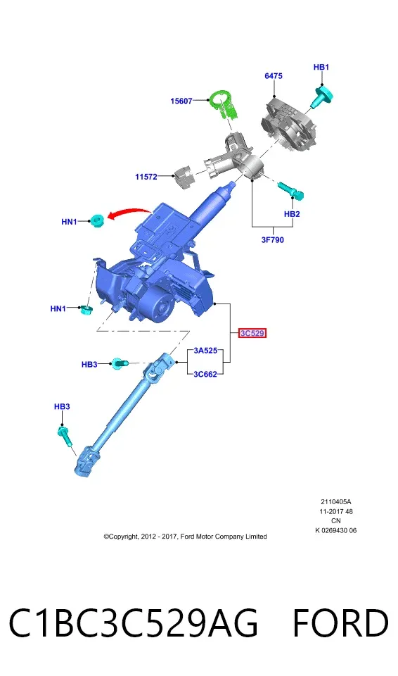 Coluna da direção C1BC3C529AG Ford