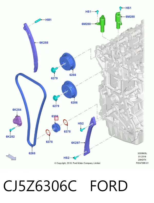 Engrenagem de cadeia da roda dentada de acionamento de cambota de motor CJ5Z6306C Ford