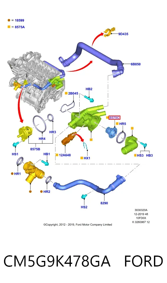 Caixa do termostato CM5G9K478GA Ford