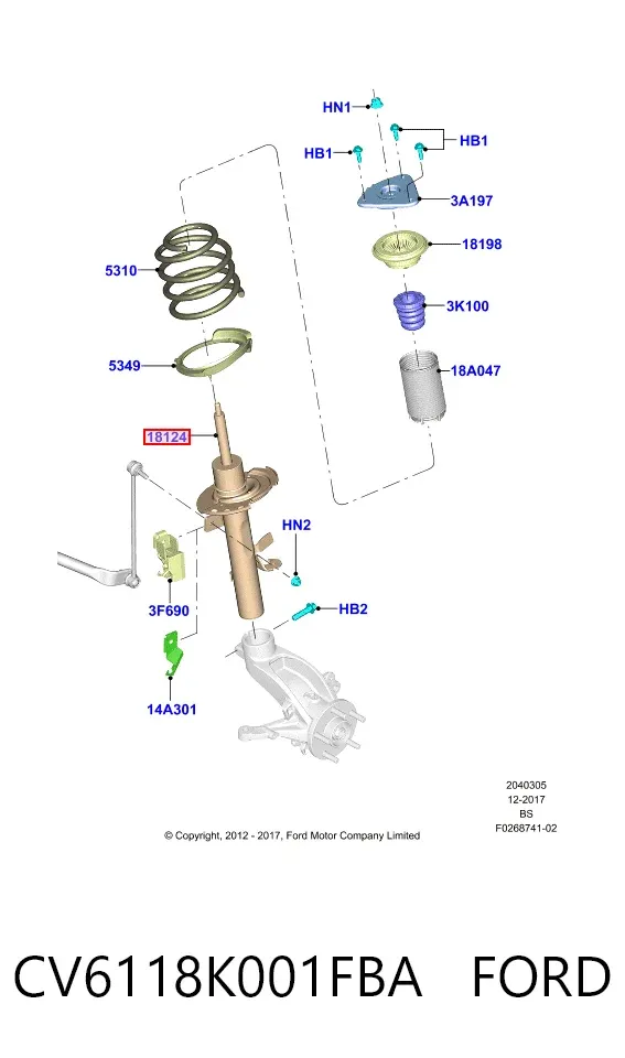 Amortecedor dianteiro esquerdo CV6118K001FBA Ford