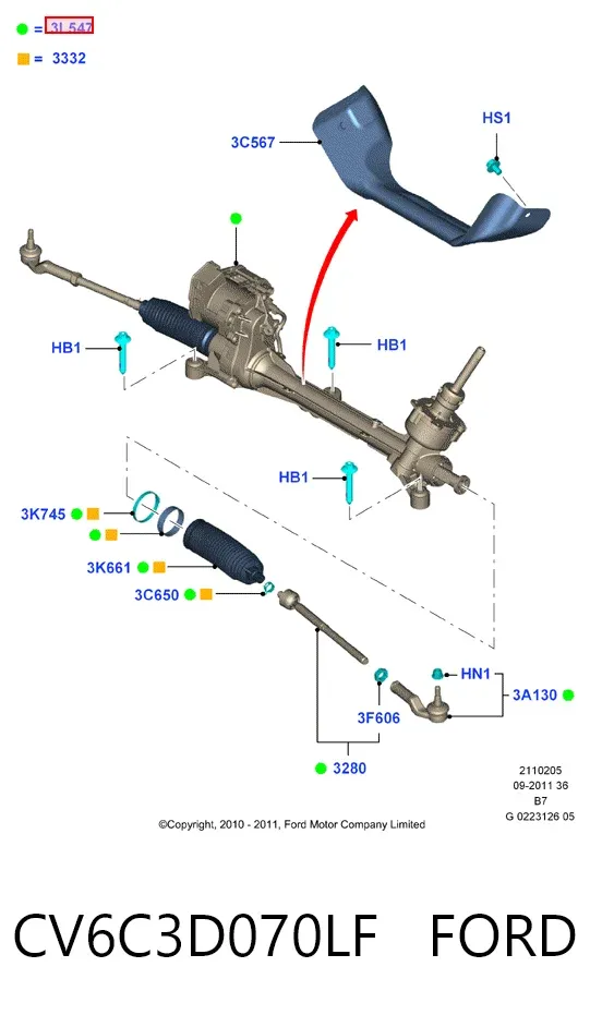Cremalheira da direção CV6C3D070LF Ford