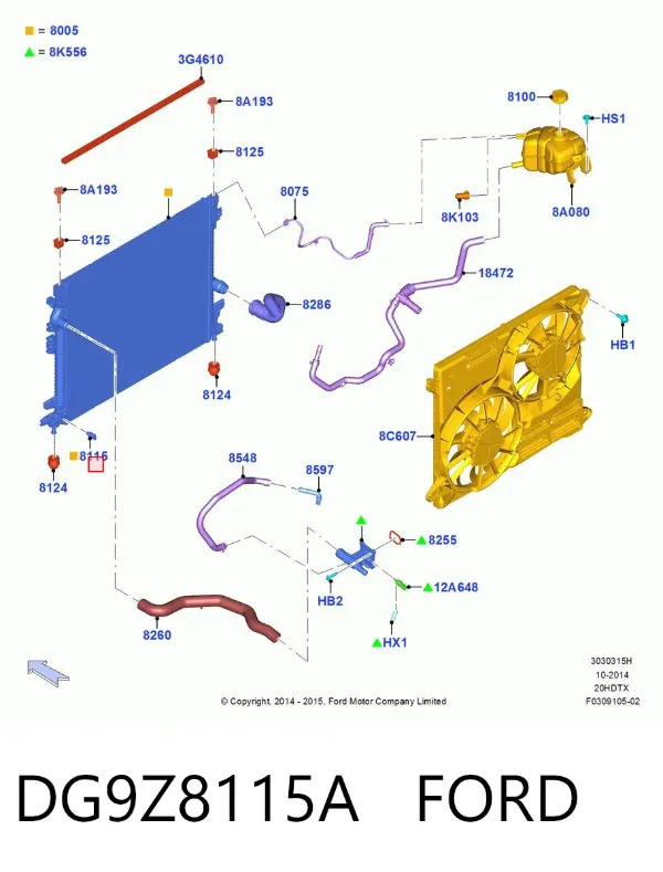 Radiador de esfriamento de motor DG9Z8115A Ford