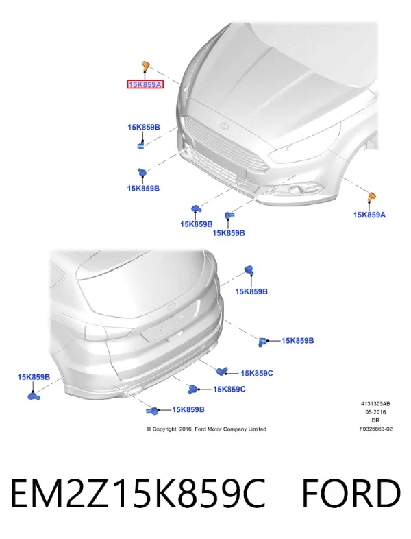 Sensor dianteiro lateral de sinalização de estacionamento (sensor de estacionamento) EM2Z15K859C Ford
