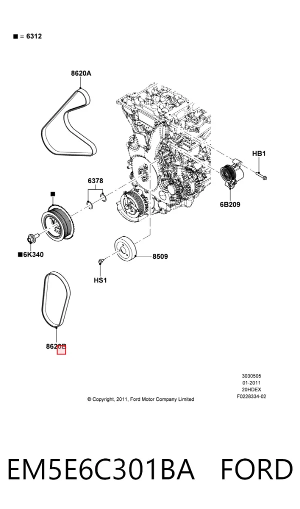 Correia dos conjuntos de transmissão EM5E6C301BA Ford