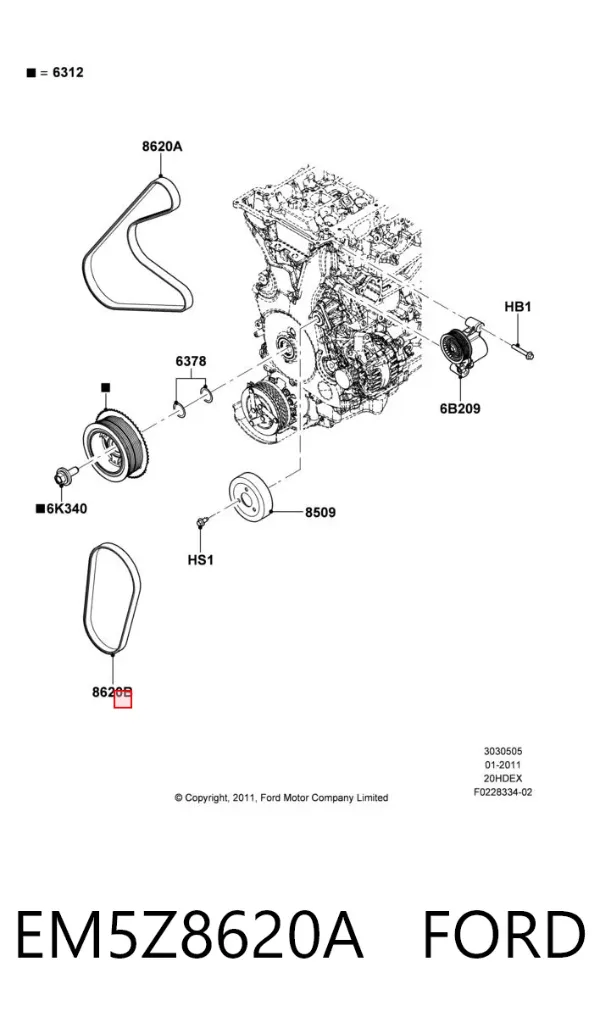 Correia dos conjuntos de transmissão EM5Z8620A Ford