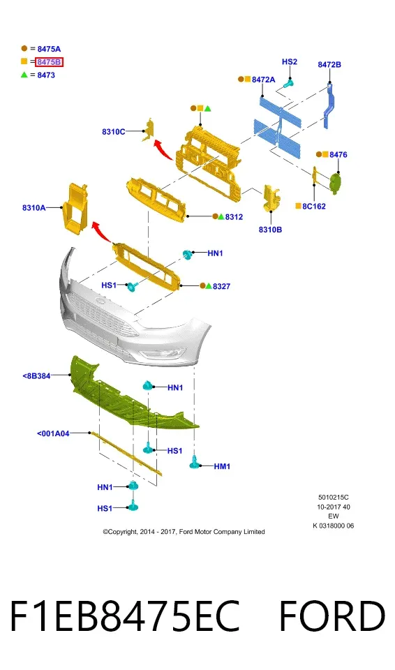 Perciana do radiador de esfriamento F1EB8475EC Ford