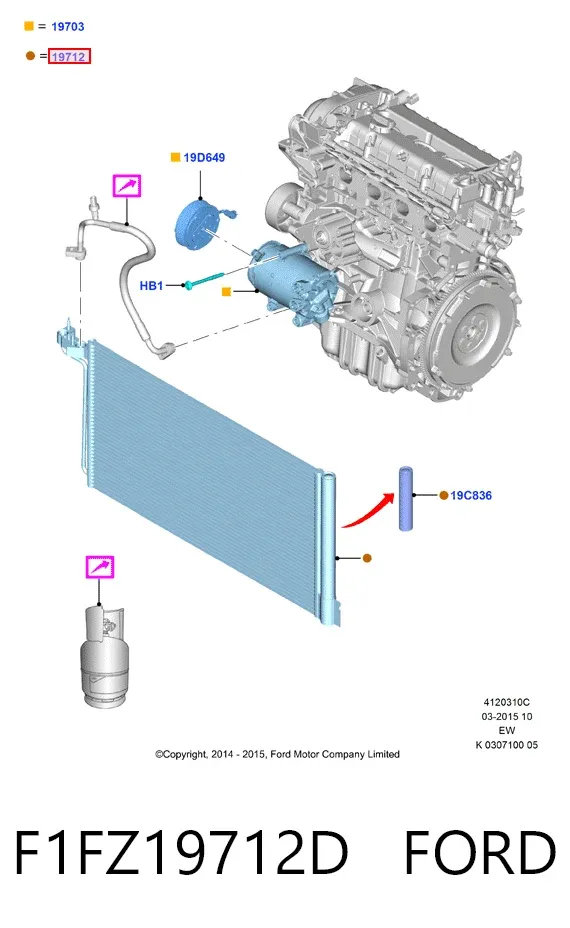 Radiador de aparelho de ar condicionado F1FZ19712D Ford