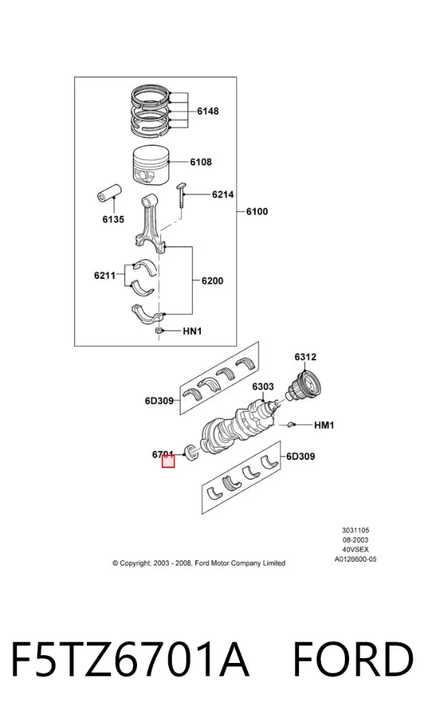Vedação traseira de cambota de motor F5TZ6701A Ford