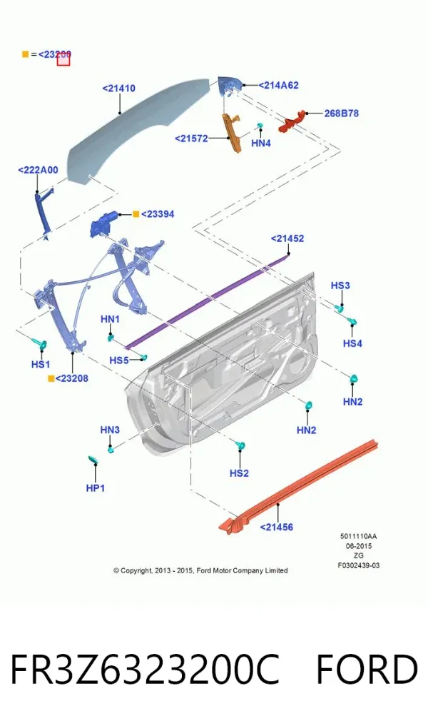 Mecanismo de acionamento de vidro da porta dianteira direita Ford Mustang VI