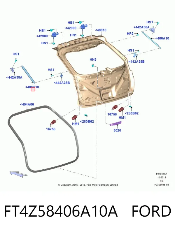 Amortecedor de tampa de porta-malas (de 3ª/5ª porta traseira) FT4Z58406A10A Ford