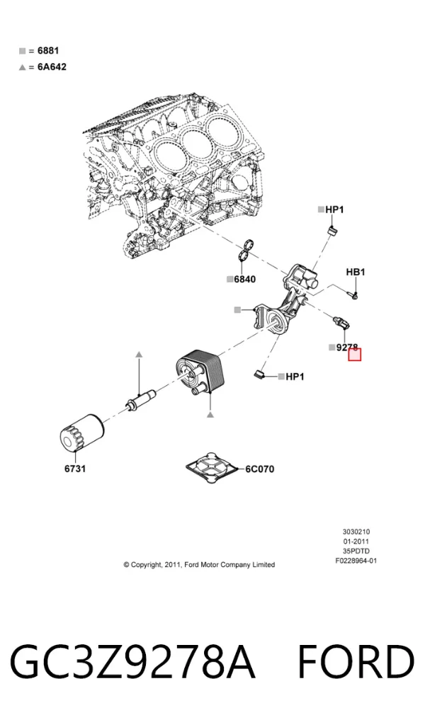 Sensor de pressão de óleo GC3Z9278A Ford