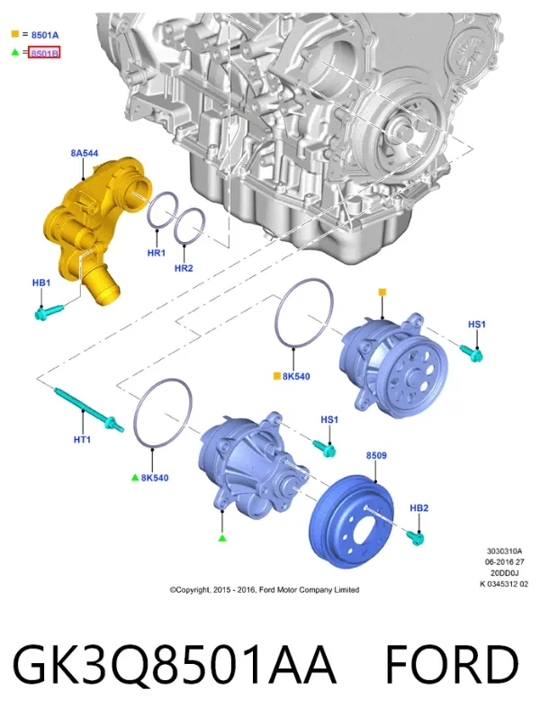 Bomba de água (bomba) de esfriamento GK3Q8501AA Ford