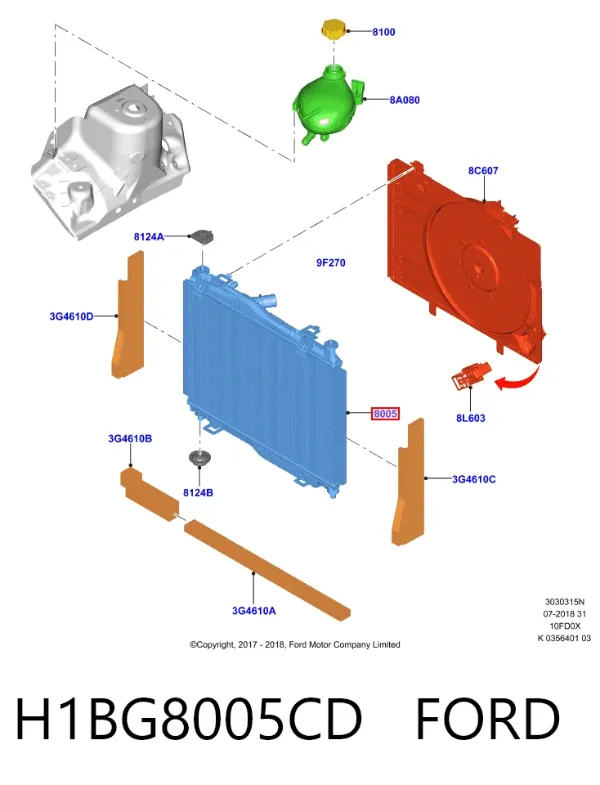 Radiador de esfriamento de motor H1BG8005CD Ford