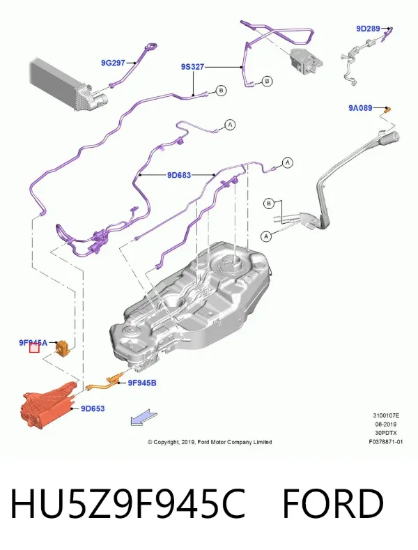 Válvula de adsorvedor dos vapores de combustível HU5Z9F945C Ford