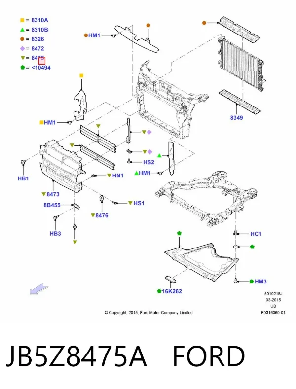 Perciana do radiador de esfriamento JB5Z8475A Ford
