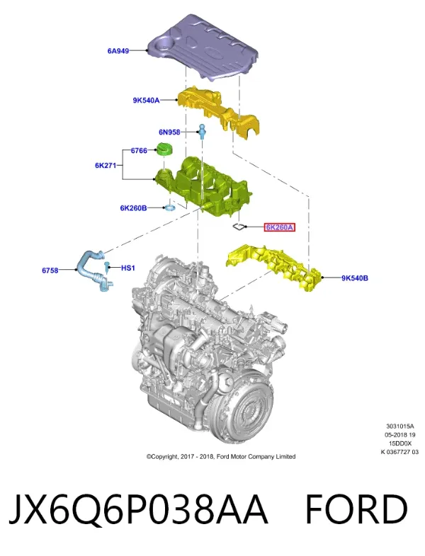 Vedante da tampa de válvulas de motor, kit JX6Q6P038AA Ford