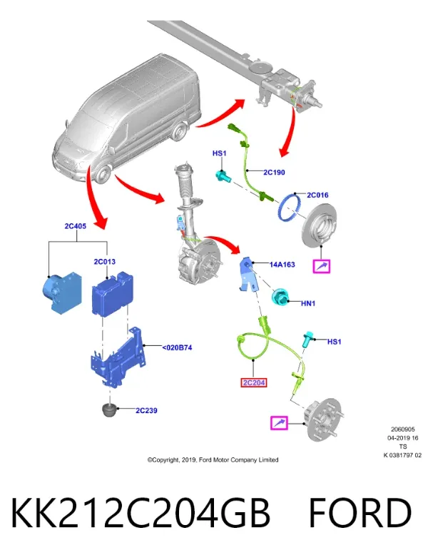 Sensor dianteiro de ABS KK212C204GB Ford