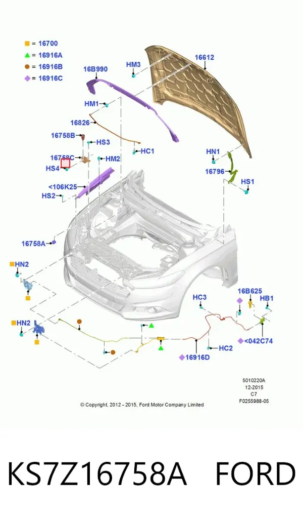 Pára-choque (grade de proteção) da capota KS7Z16758A Ford