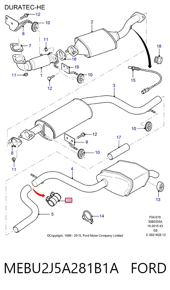 Braçadeira de silenciador dianteira MEBU2J5A281B1A Ford