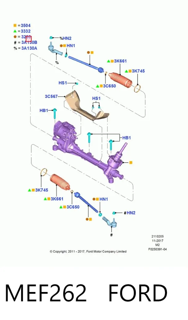 Tração de direção MEF262 Ford