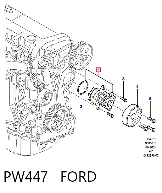 Bomba de água (bomba) de esfriamento PW447 Ford