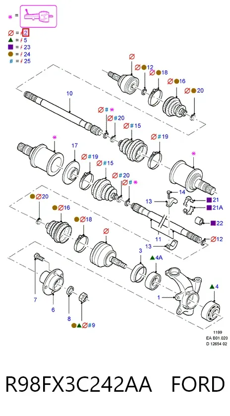 Junta homocinética externa dianteira R98FX3C242AA Ford